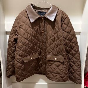 Marc New York Brown Quilted Jacket with Leather Collar